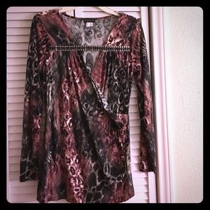 Women's Blouse, gray/black/purple print