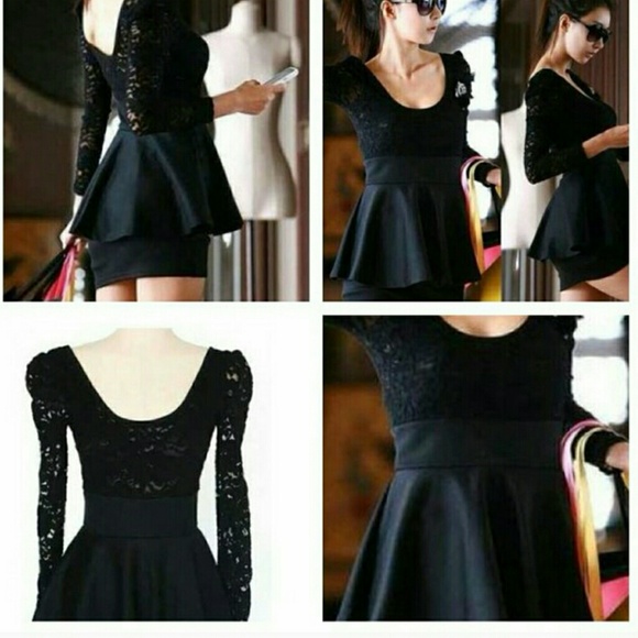 . Black Long Sleeve Lace Mini Dress + G-STRING