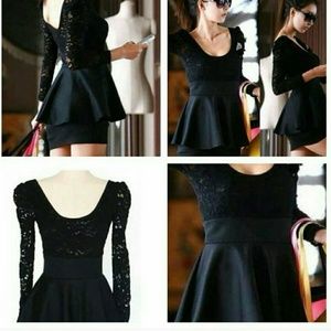 . Black Long Sleeve Lace Mini Dress + G-STRING