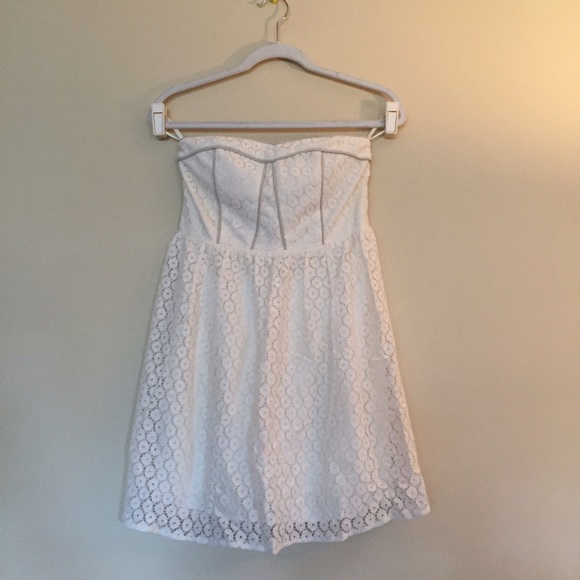 Strapless white lace dress