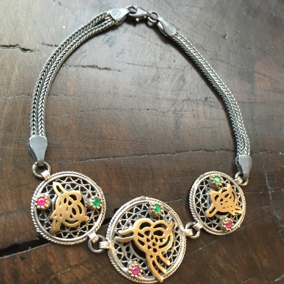 Turkish Ruby Emerald .925 Sterling Silver Bracelet - Picture 2 of 3