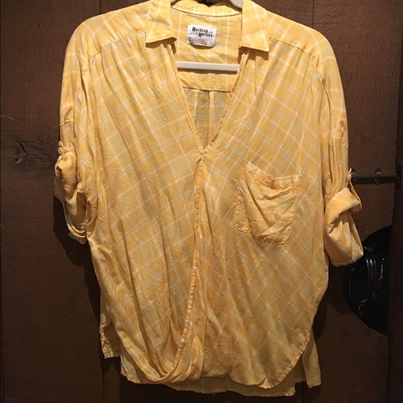 ANTHROPOLOGIE breezy yellow plaid infinity blouse