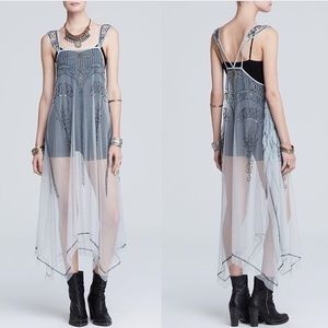 Free People Mesh Art Deco Beaded Slip Dress.