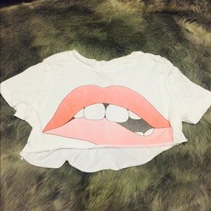 Urban Outfitters Lips Crop Tee