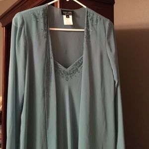 Teal green long dress with matching jacket