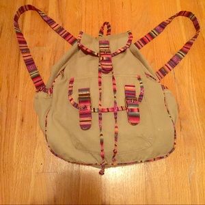 Kaki tribal print backpack