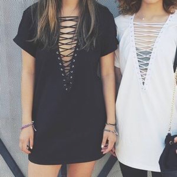 *LAST* Black Lace Up Tee - Picture 3 of 4