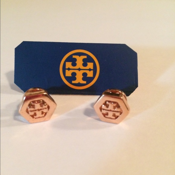 TORY BURCH Rose-Gold Hexagon Logo Studs💥SALE💥