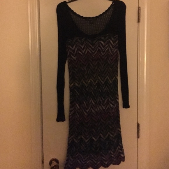 Sweater Dress purple zigzag striped with sheer top