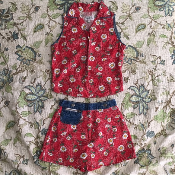Vintage 90s daisy print two piece set - Picture 2 of 4