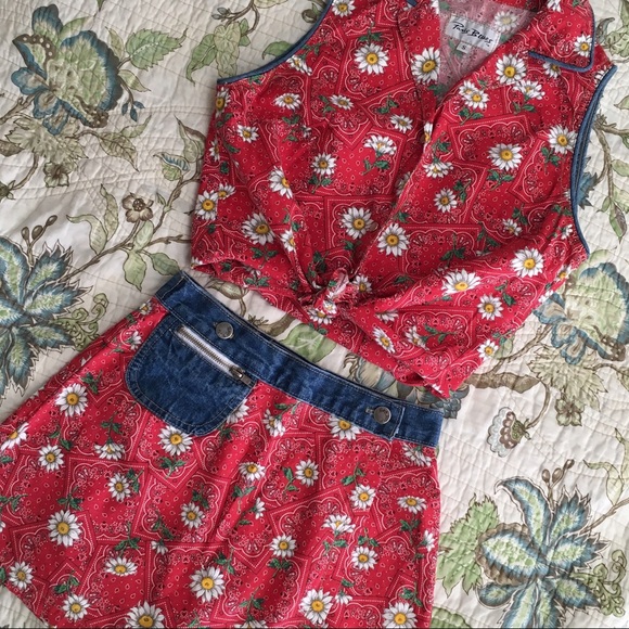 Vintage 90s daisy print two piece set - Picture 3 of 4