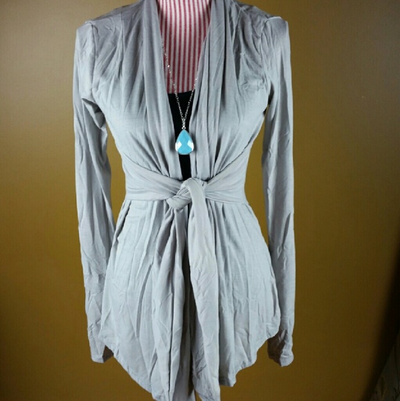 LAST ONE! Gray Tie Waist Cardigan - Picture 2 of 3