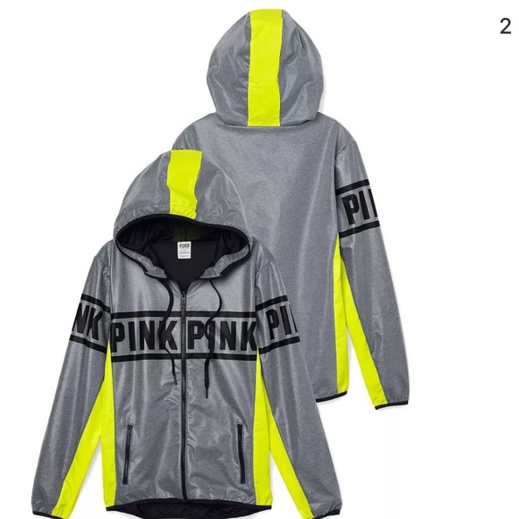 PINK Victoria's Secret Jackets & Blazers - PINK VS anorak windbreaker grey &neon  lemon