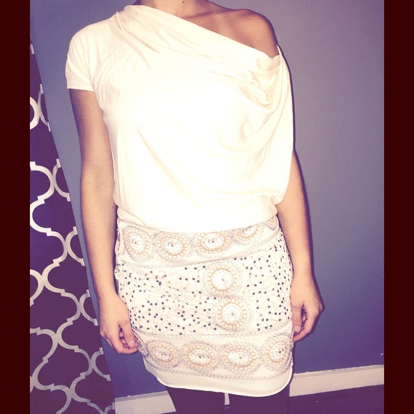 Off the shoulder cream dress