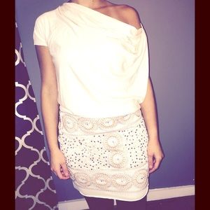 Off the shoulder cream dress