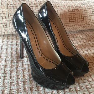 Enzo Angiolini black Patent leather  peep toe heel