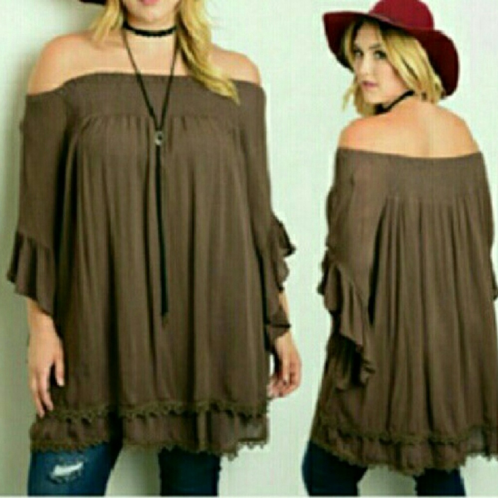 Boho Off Shoulder Smocked Tunic Top