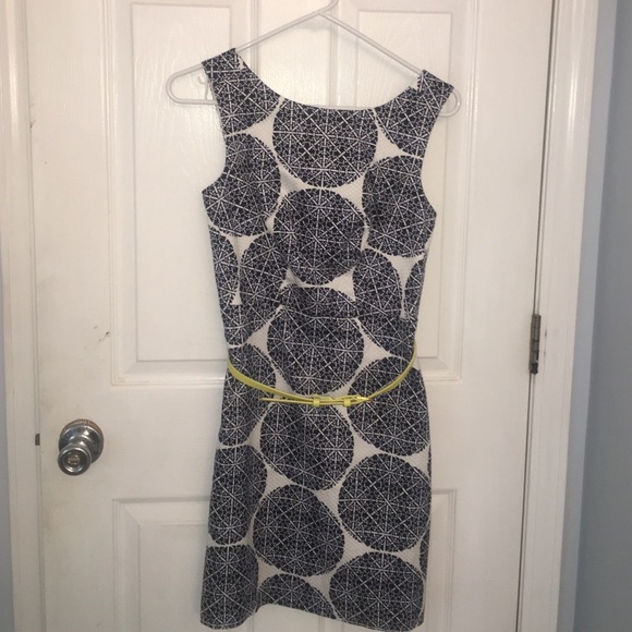 Navy and White Print Sheath Dress