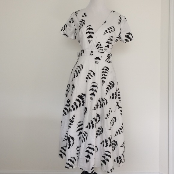 Feather print midi cut out dress, size small NEW