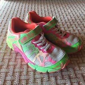 Girl neon asic running shoes