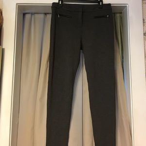 Grey stretchy dress pants.