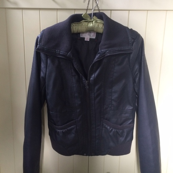 Steel gray faux leather bomber jacket - Picture 2 of 4