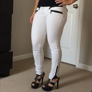 Michael Kors White Jeans with Black Zippers