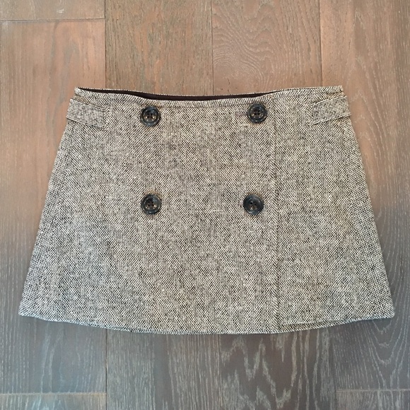 Grey tweed button front mini skirt