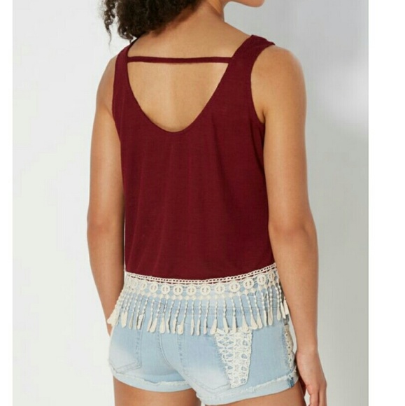 Burgundy Crochet Drop Tank Top. NWT - Picture 2 of 3