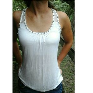 0 degrees white tank top with studs and pearls