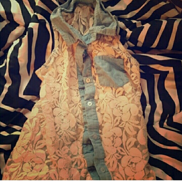 Lace & Denim Button Up