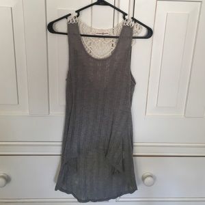High low lace back tank top