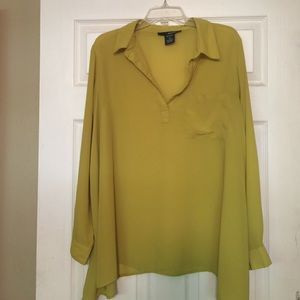 Reposh. Mustard green sheer long sleeve blouse