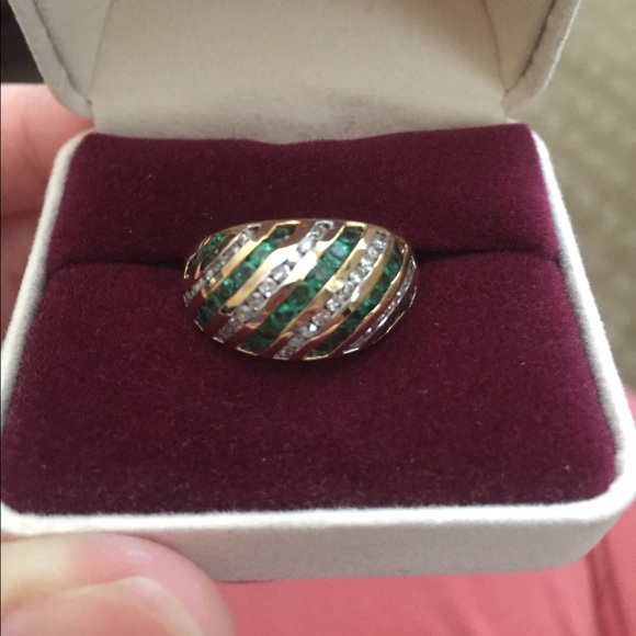 Genuine emerald and diamond ring