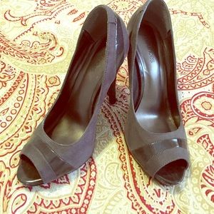 Women's dark gray peep toe heels