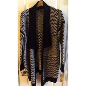 DKNY Shawl Duster Cardigan Sweater--Black/Cream