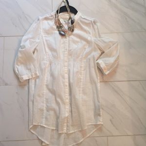 Anthropologie White Sheer Tunic Buttonup 4