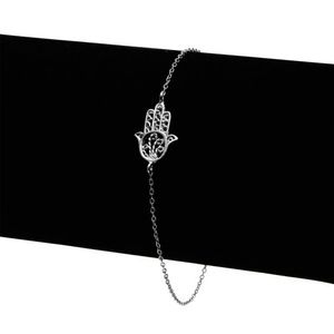 Sterling Silver Hamsa Bracelet, 7 inches