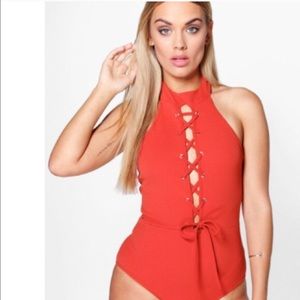 Plus size lace up body suit
