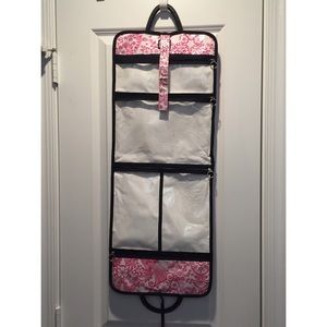 Flee Hanging Toiletry Case, pink and White Toile