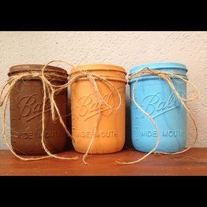 Handmade decorative Mason jars set of three