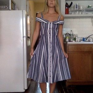 ASOS blue and white striped off the shoulder dress