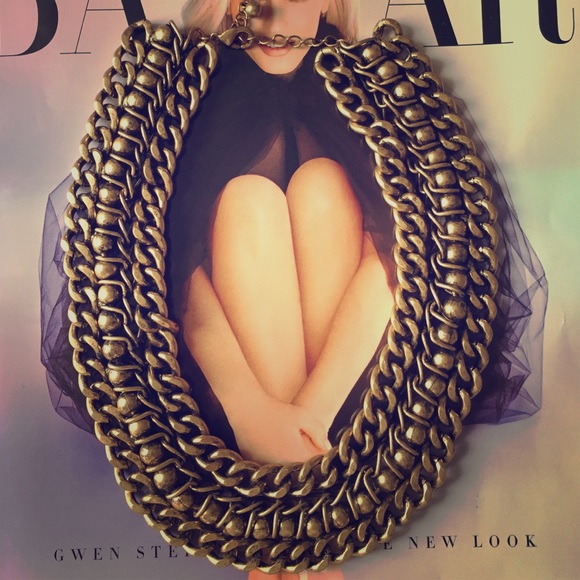 ANTIQUED GOLD TONE CHUNKY CHAIN COLLAR NECKLACE