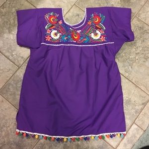 Mexican Top with Pom Pom embroidery