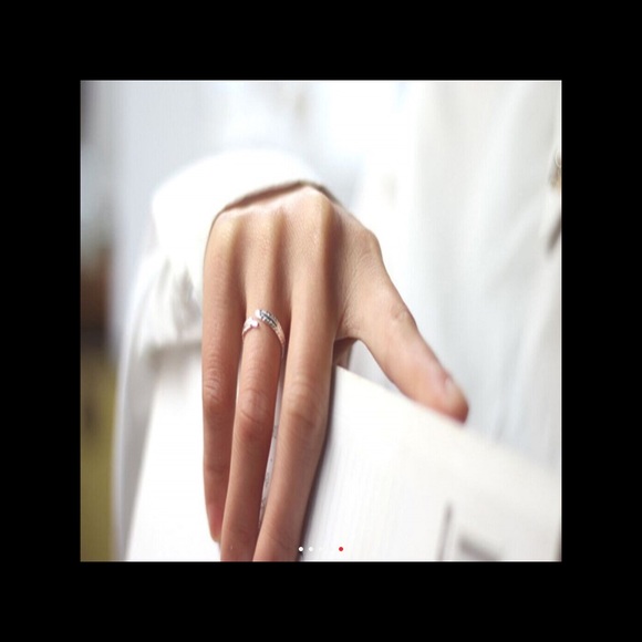 S925 Ring Open  Feather Leaf Joint Ring - Picture 3 of 4