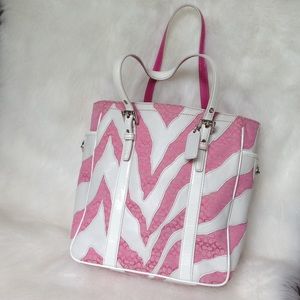 Coach signature print.Pink Zebra tote