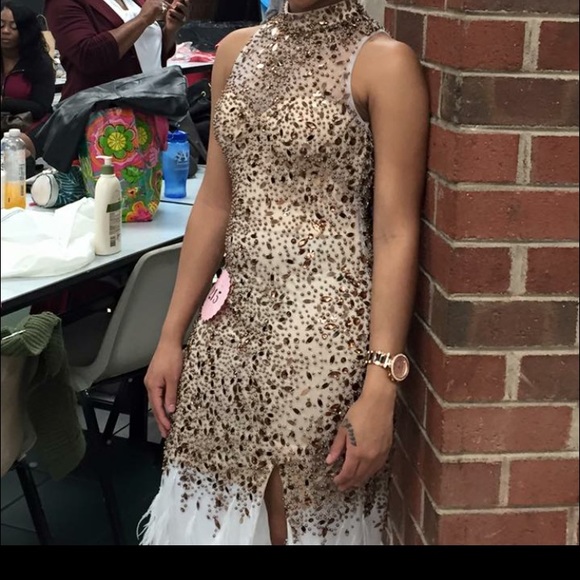 Tan beaded Pageant Dress - Picture 3 of 4