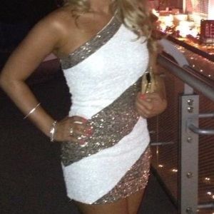 Bebe Sequin Dress - Gold & White - Size Small