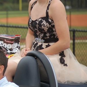 Cream and Black homecoming and prom dress