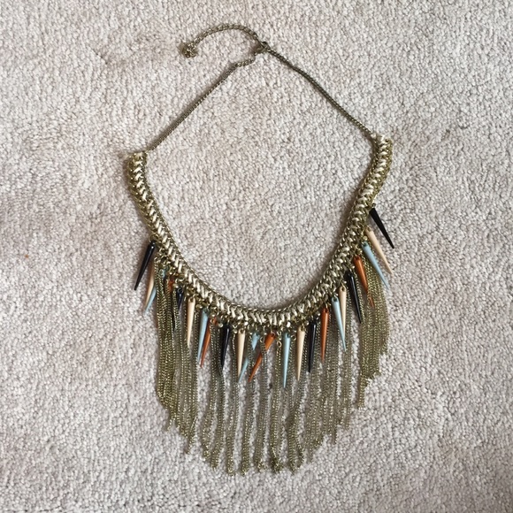 Multi colored hanging statement necklace